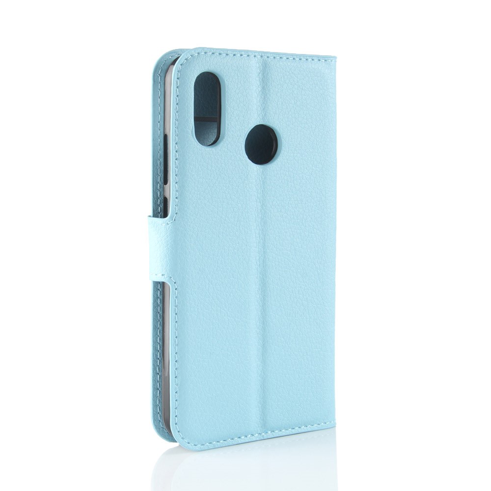 Litchi Skin PU Leather Case Magnetic Closure Folio Flip Wallet Stand  Shell for Huawei P30 Lite - Blue-6