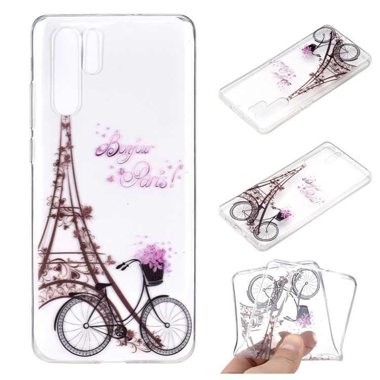 For Huawei P30 Pro Pattern Printing TPU Mobile Phone Shell - Eiffel Tower and Bicycle-1