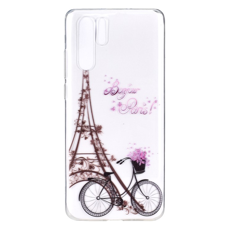 For Huawei P30 Pro Pattern Printing TPU Mobile Phone Shell - Eiffel Tower and Bicycle-2