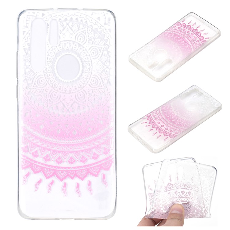 For Huawei P30 Pro Pattern Printing TPU Case Accessory - Clear and Pink Mandala-1