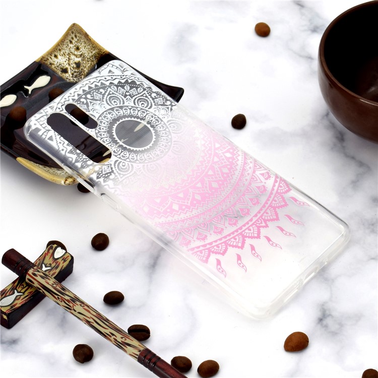 For Huawei P30 Pro Pattern Printing TPU Case Accessory - Clear and Pink Mandala-6