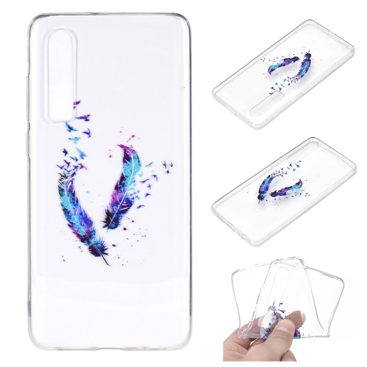 Patrón De Impresión Suave Cáscara Del Teléfono TPU Para Huawei P30 - Pluma Y Pájaro-1