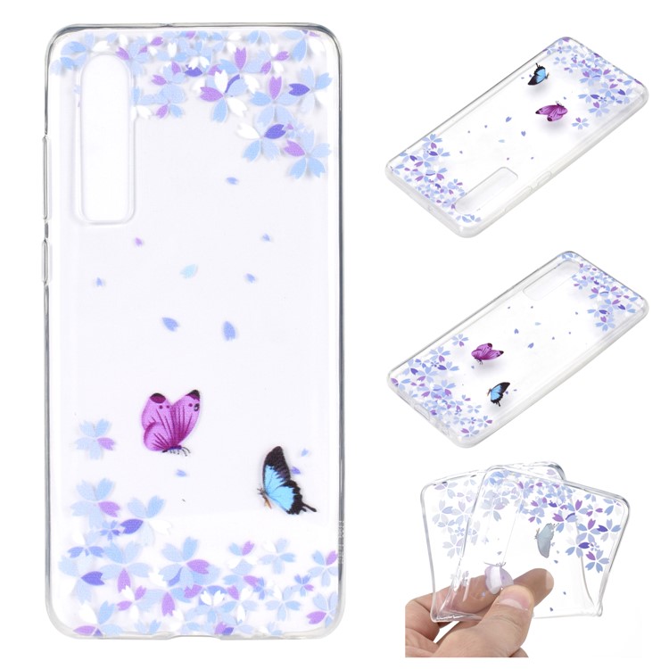 Pattern Printing Soft TPU Phone Casing for Huawei P30 - Butterfly and Flower-1