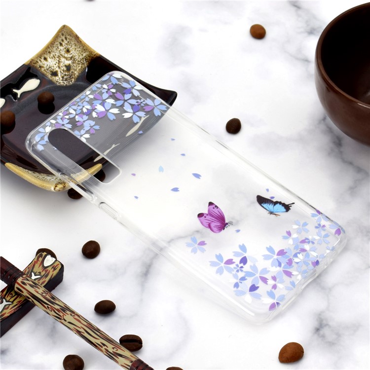 Pattern Printing Soft TPU Phone Casing for Huawei P30 - Butterfly and Flower-6