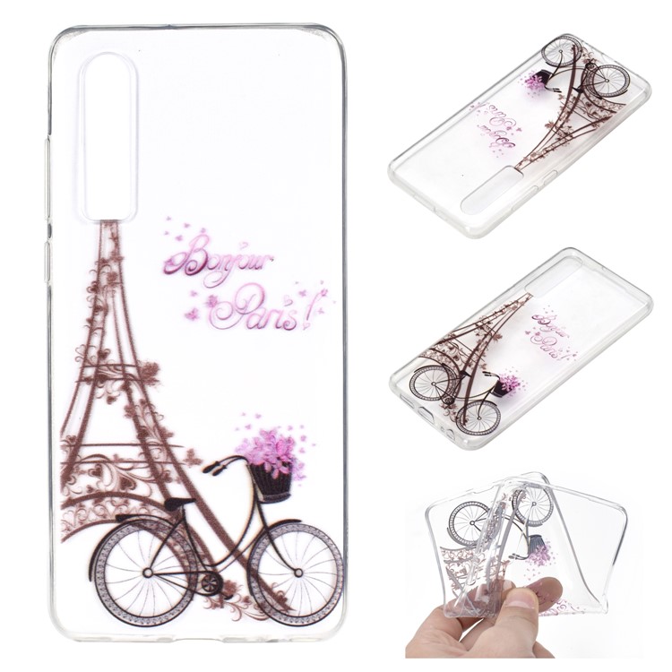Pattern Printing Soft TPU Case Accessory for Huawei P30 - Eiffel Tower and Bicycle-1