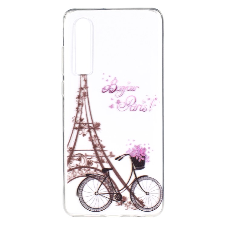 Pattern Printing Soft TPU Case Accessory for Huawei P30 - Eiffel Tower and Bicycle-2