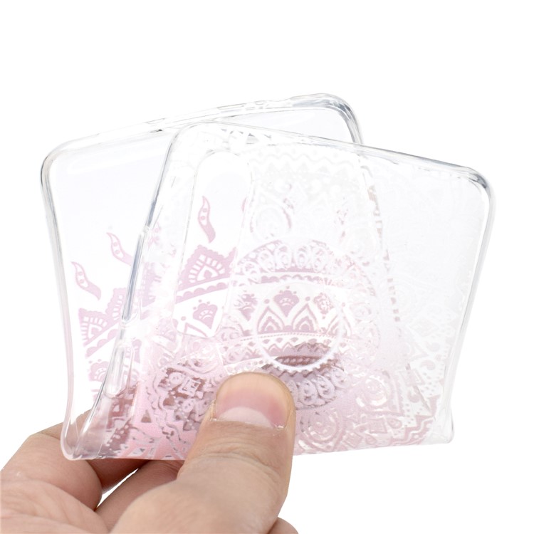 Pattern Printing Soft TPU Cover Shell for Huawei P30 - Clear and Pink Mandala-5