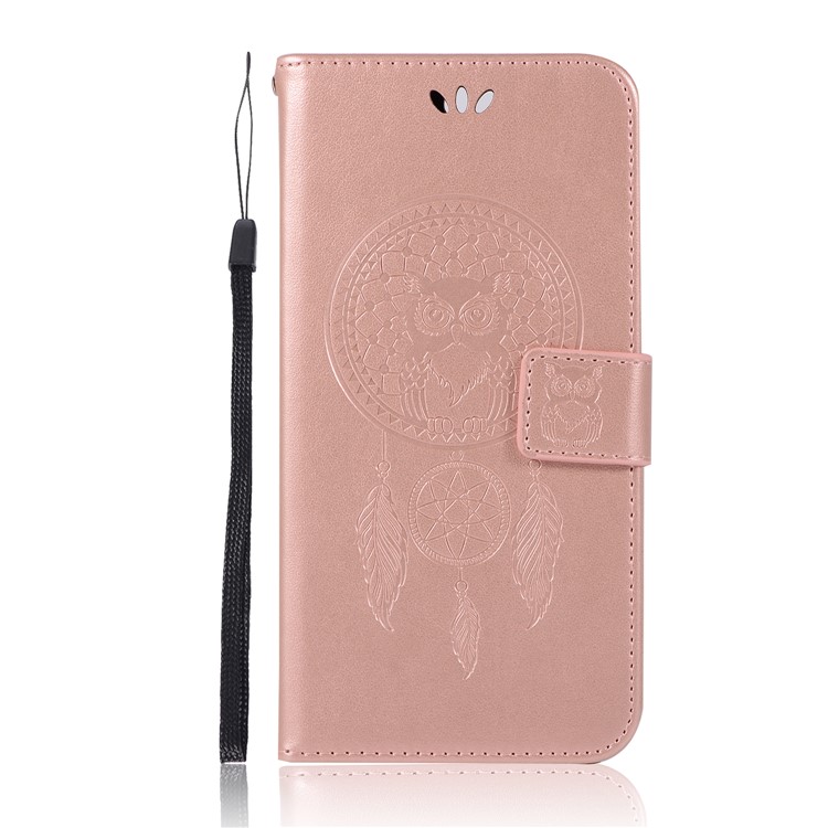 Imprint Owl Dream Catcher Wallet Stand Leather Shell for Huawei Honor View 20 / V20 - Rose Gold-2
