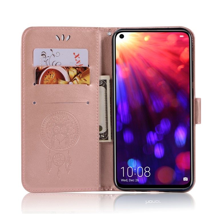 Imprint Owl Dream Catcher Wallet Stand Leather Shell for Huawei Honor View 20 / V20 - Rose Gold-4