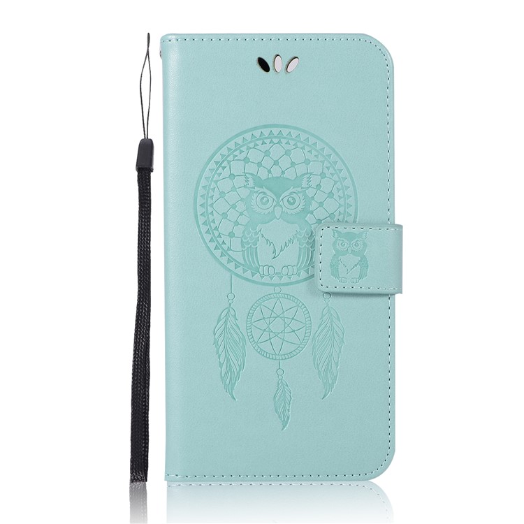 Imprint Owl Dream Catcher Wallet Stand Leather Mobile Phone Cover for Huawei Honor View 20 / V20 - Cyan-2