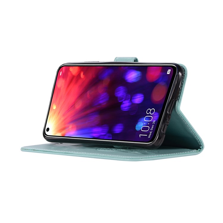 Imprint Owl Dream Catcher Wallet Stand Leather Mobile Phone Cover for Huawei Honor View 20 / V20 - Cyan-5