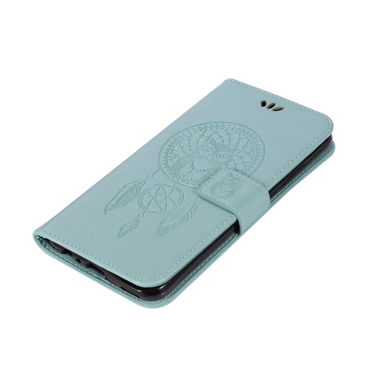 Imprint Owl Dream Catcher Wallet Stand Leather Mobile Phone Cover for Huawei Honor View 20 / V20 - Cyan-7