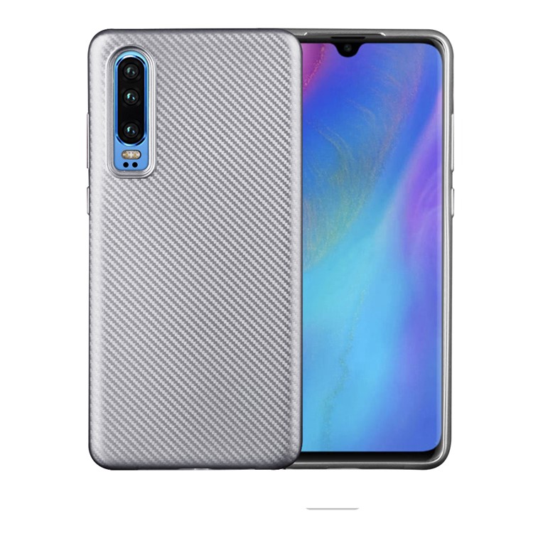 Carbon Fiber Texture Soft TPU Cover for Huawei P30 - Silver-1