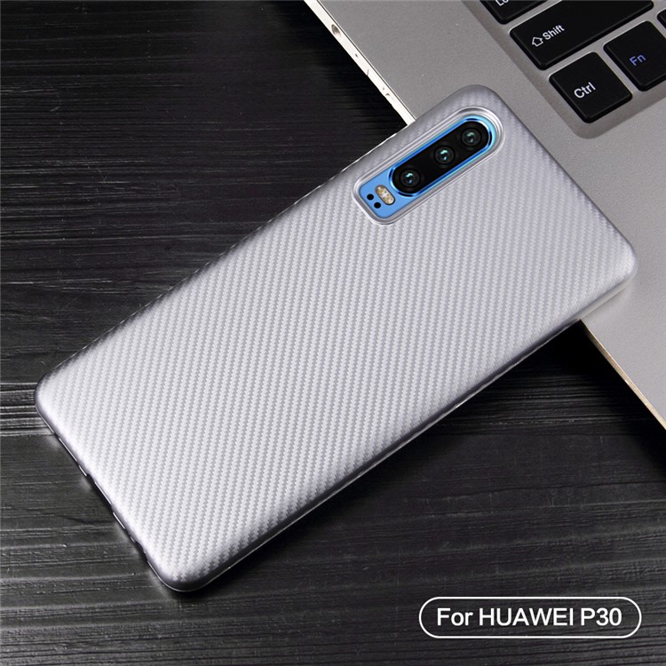 Carbon Fiber Texture Soft TPU Cover for Huawei P30 - Silver-2