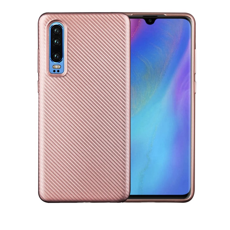 Carbon Fiber Texture Soft TPU Shell for Huawei P30 - Rose Gold-1