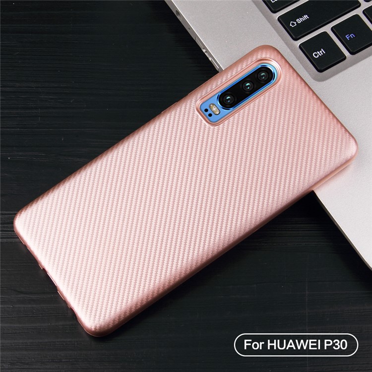 Carbon Fiber Texture Soft TPU Shell for Huawei P30 - Rose Gold-2