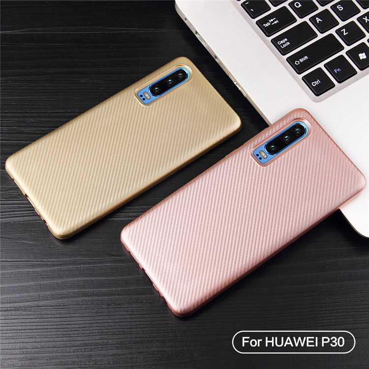 Carbon Fiber Texture Soft TPU Shell for Huawei P30 - Rose Gold-3