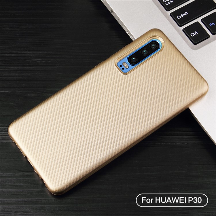 Carbon Fiber Texture Soft TPU Casing for Huawei P30 - Gold-2