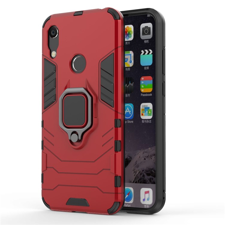 TPU + PC Hybrid Cover with Finger Ring Kickstand for Huawei Honor 8A / Y6 (2019, with Fingerprint Sensor) / Y6 Prime (2019) - Red-2