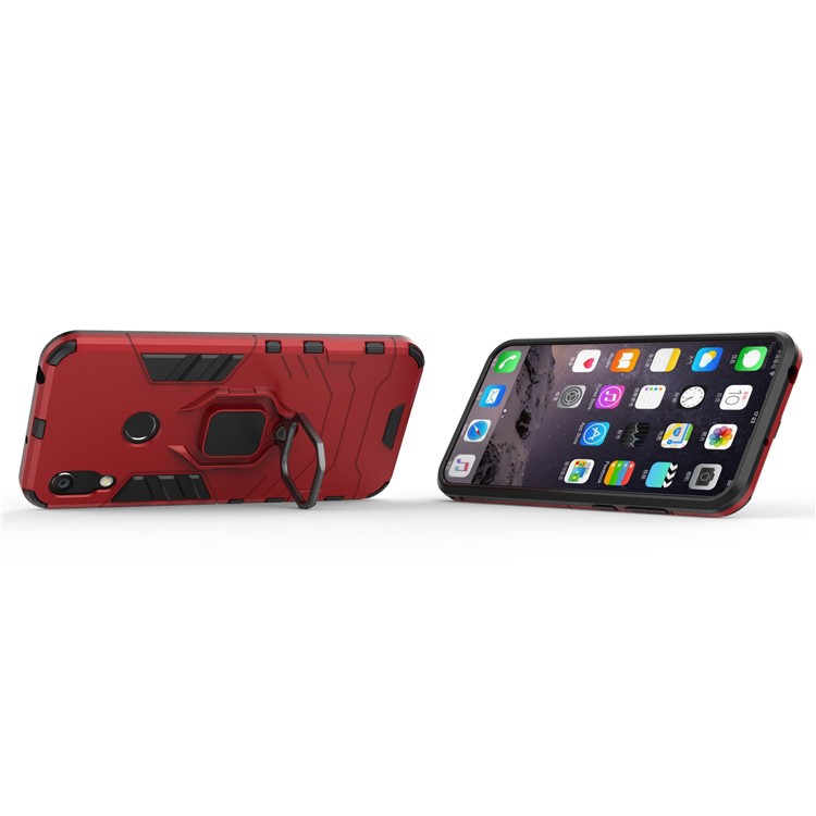 TPU + Tampa Híbrida de PC Com Kickstand de Anel Dos Dedos Para Huawei Honor 8a / Y6 (2019, Com Sensor de Impressão Digital) / Y6 Prime (2019) - Vermelho-4