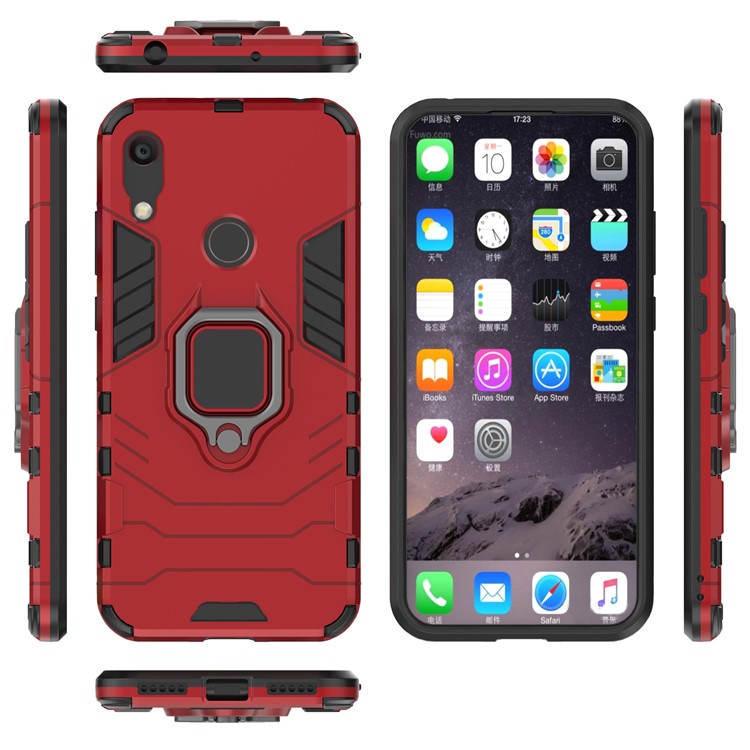 TPU + Tampa Híbrida de PC Com Kickstand de Anel Dos Dedos Para Huawei Honor 8a / Y6 (2019, Com Sensor de Impressão Digital) / Y6 Prime (2019) - Vermelho-5