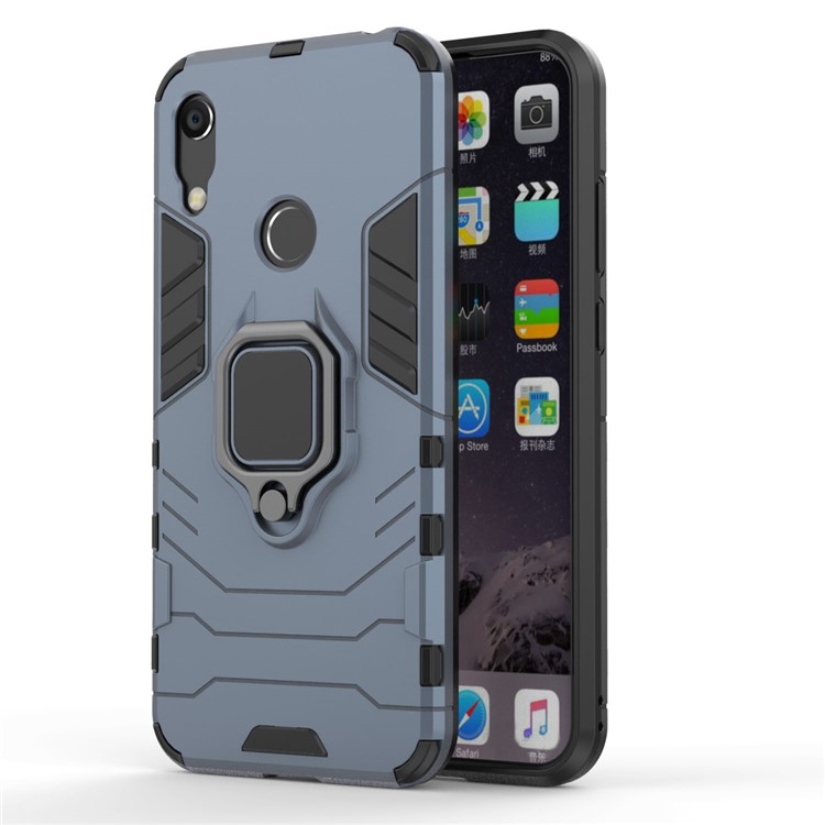 TPU + PC Hybrid Shell Case with Finger Ring Kickstand for Huawei Honor 8A / Y6 (2019, with Fingerprint Sensor) / Y6 Prime (2019) - Dark Blue-2