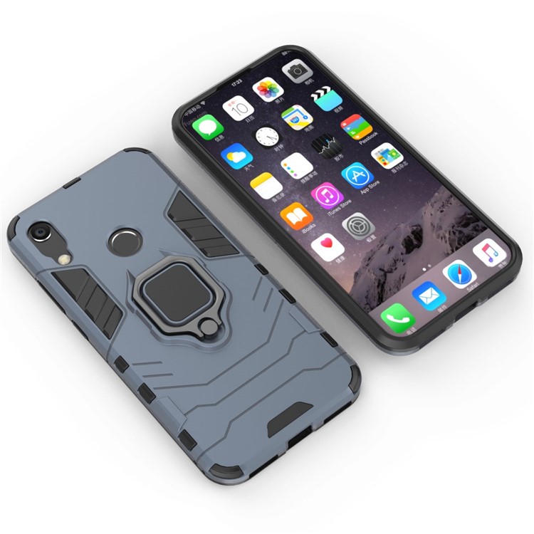 TPU + PC Hybrid Shell Case with Finger Ring Kickstand for Huawei Honor 8A / Y6 (2019, with Fingerprint Sensor) / Y6 Prime (2019) - Dark Blue-3