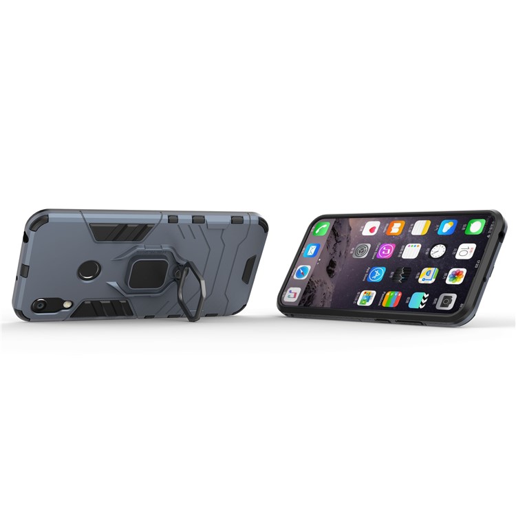 TPU + PC Hybrid Shell Case with Finger Ring Kickstand for Huawei Honor 8A / Y6 (2019, with Fingerprint Sensor) / Y6 Prime (2019) - Dark Blue-4