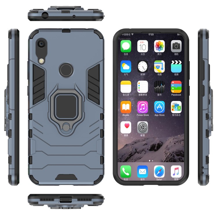 TPU + PC Hybrid Shell Case with Finger Ring Kickstand for Huawei Honor 8A / Y6 (2019, with Fingerprint Sensor) / Y6 Prime (2019) - Dark Blue-5