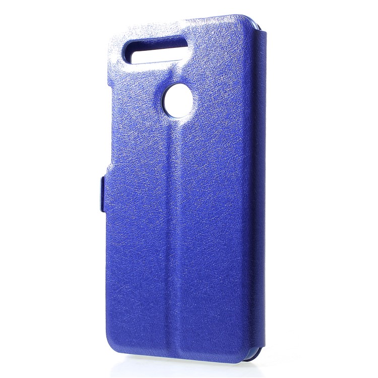 Dual Window Silk Texture PU Leather Phone Cover for Huawei Honor View 20 / V20 - Blue-2