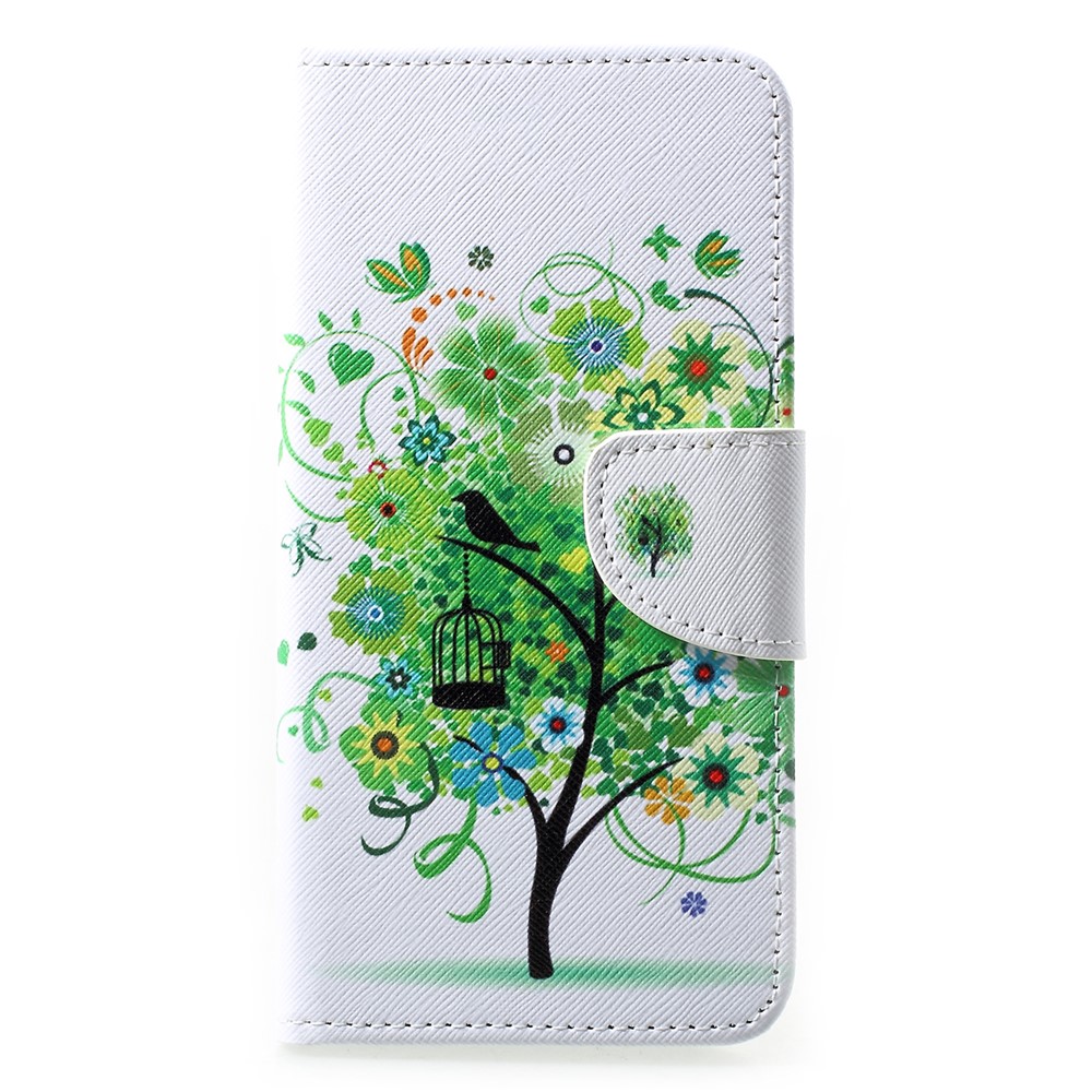 Pattern Printing PU Leather Flip Phone Cover for Huawei P30 Lite - Green Flower Tree-1