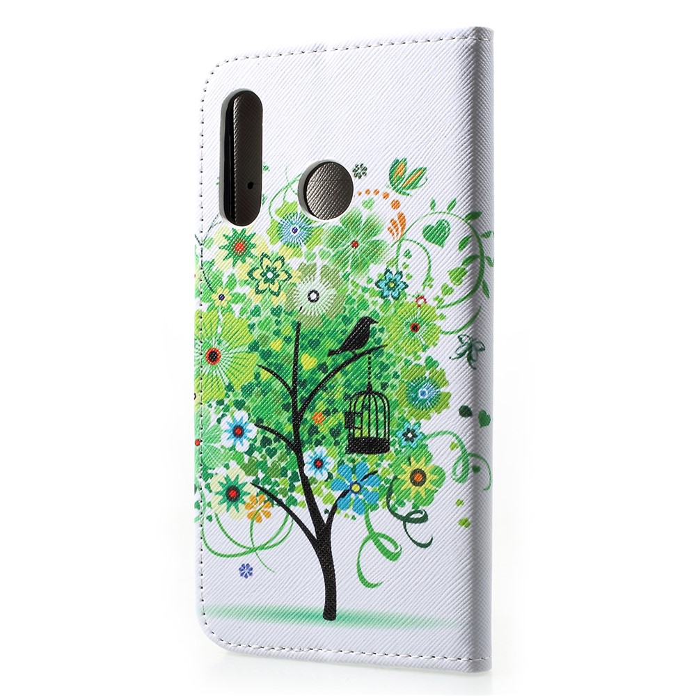 Pattern Printing PU Leather Flip Phone Cover for Huawei P30 Lite - Green Flower Tree-2