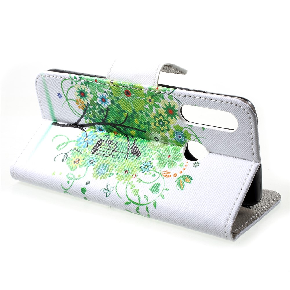 Pattern Printing PU Leather Flip Phone Cover for Huawei P30 Lite - Green Flower Tree-4
