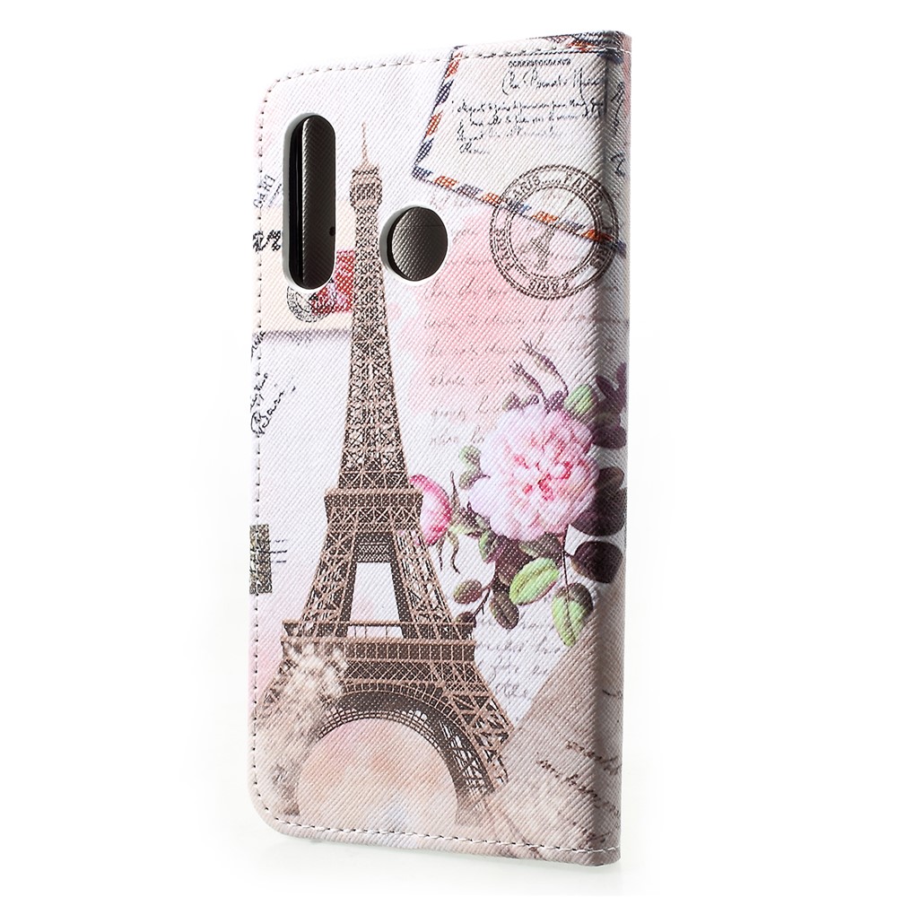 Padrão De Textura Cruzada De Impressão Digital Impressão PU Couro Flip Capa Para Huawei P30 Lite - Torre Eiffel-2