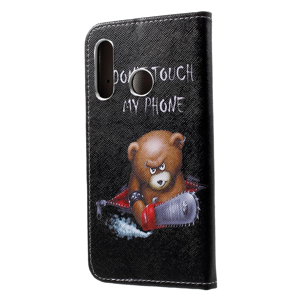 Padrão De Impressão PU Couro Flip Tampa Do Telefone Para Huawei P30 Lite - Urso Bravo E Está Advertindo-2