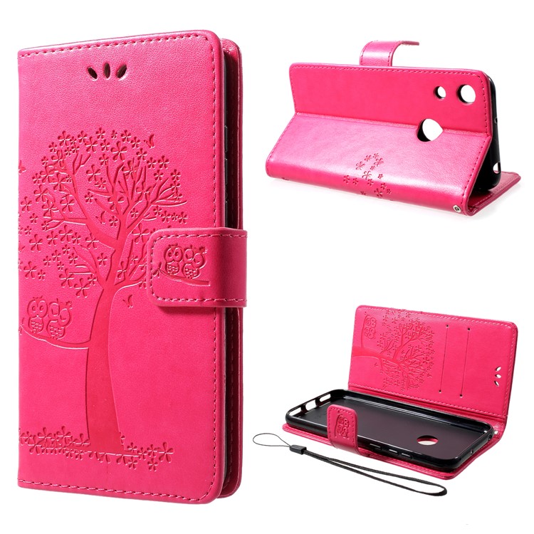 Imprint Tree Owl Wallet Stand Leather Mobile Shell for Huawei Honor 8A - Rose-1