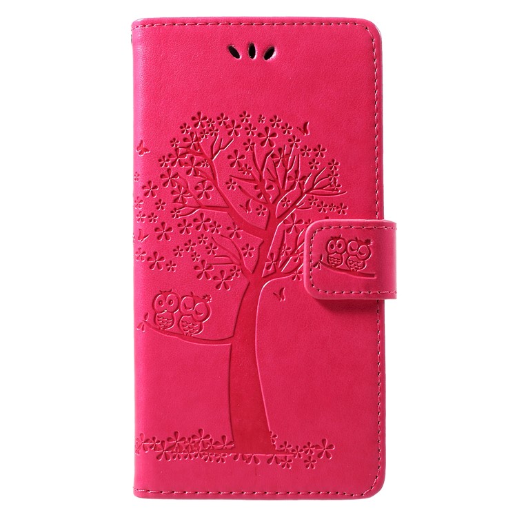 Imprint Tree Chowl Portefeuille Stand en Cuir Coque Mobile Pour Huawei Honor 8a - Rose-3