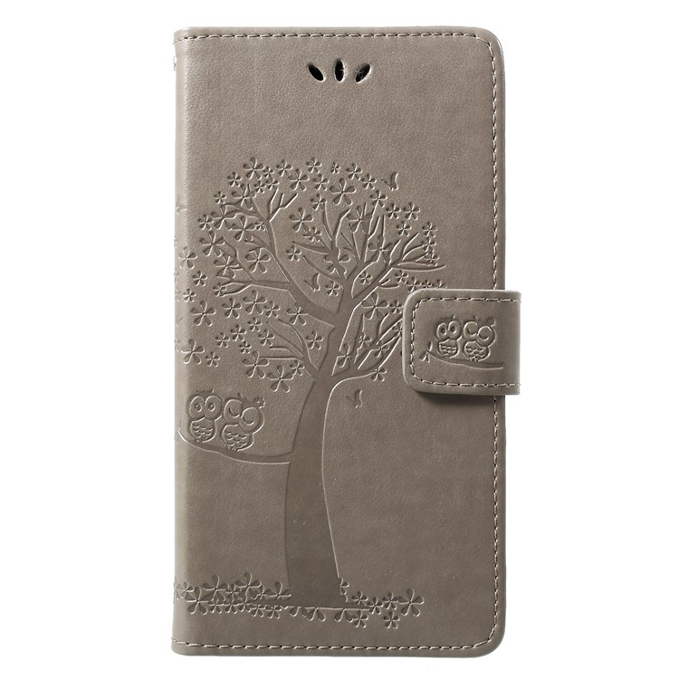 Imprint Tree Owl Wallet Stand Leather Mobile Shell for Huawei Honor 8A - Grey-1