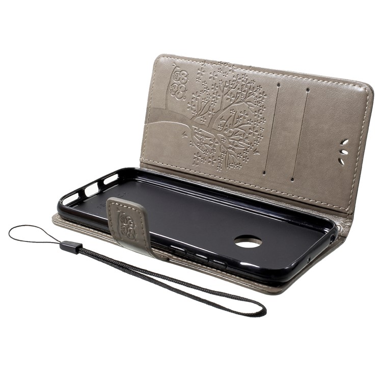 Imprint Tree Owl Wallet Stand Leather Mobile Shell for Huawei Honor 8A - Grey-5