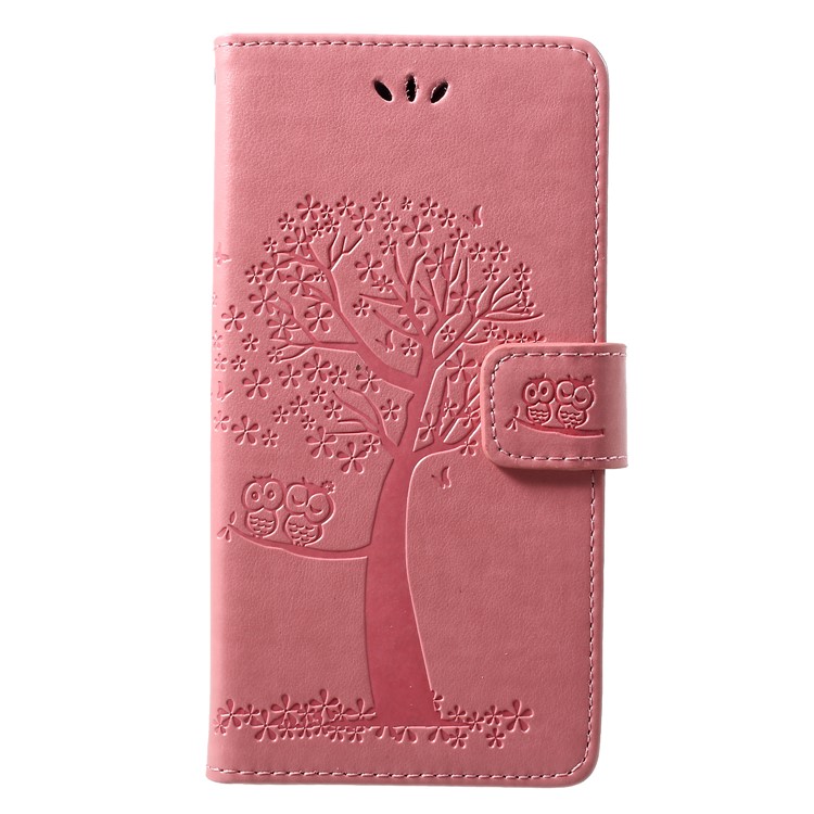 Imprint Tree Owl Wallet Stand Leather Mobile Shell for Huawei Honor 8A - Pink-1