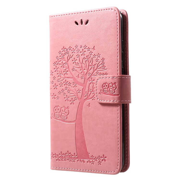Imprint Tree Owl Wallet Stand Leather Mobile Shell for Huawei Honor 8A - Pink-3