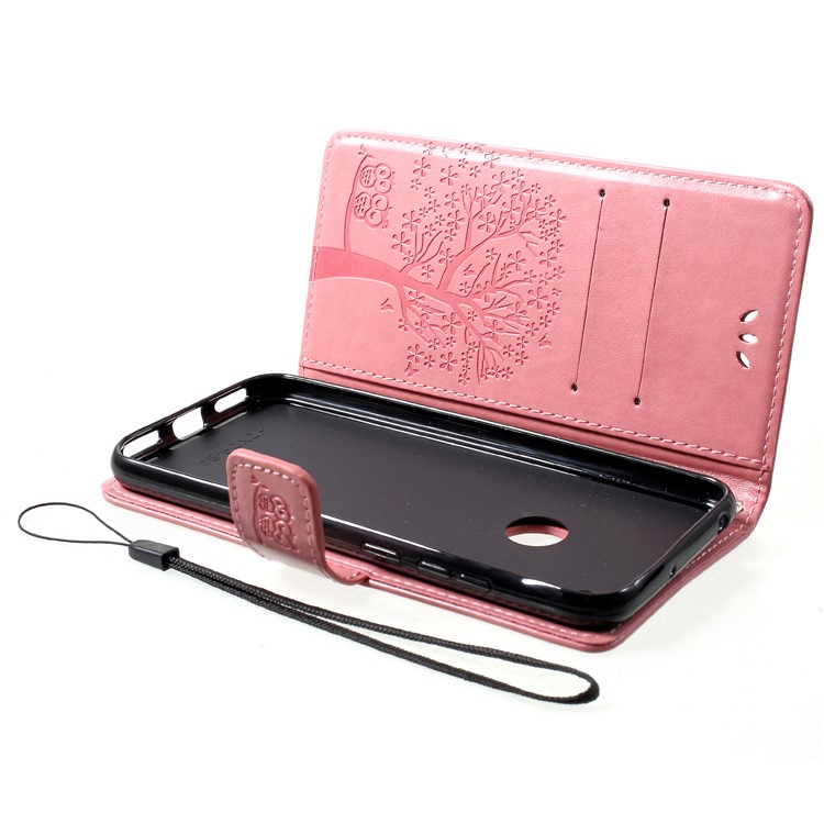 Imprint Tree Owl Wallet Stand Leather Mobile Shell for Huawei Honor 8A - Pink-5