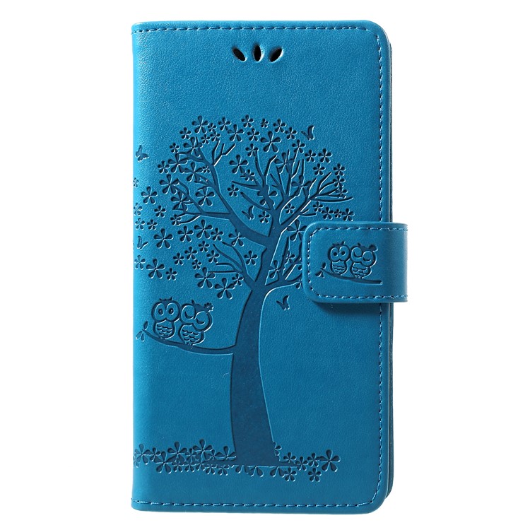 Imprint Tree Owl Wallet Stand Leather Mobile Shell for Huawei Honor 8A - Blue-1