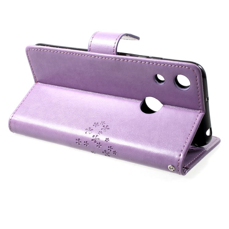 Imprint Tree Owl Wallet Stand Leather Mobile Shell for Huawei Honor 8A - Light Purple-4