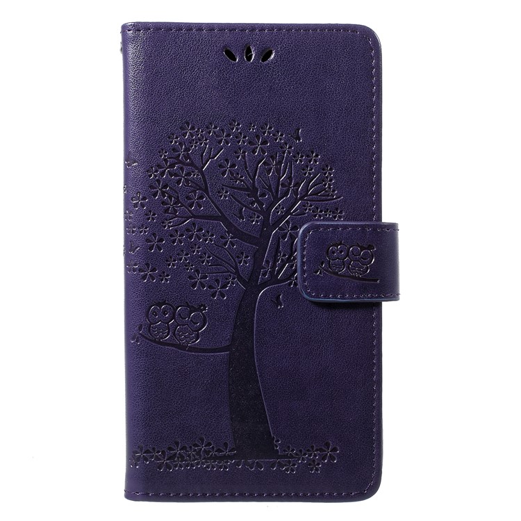 Imprint Tree Owl Wallet Stand Leather Mobile Shell for Huawei Honor 8A - Dark Purple-1