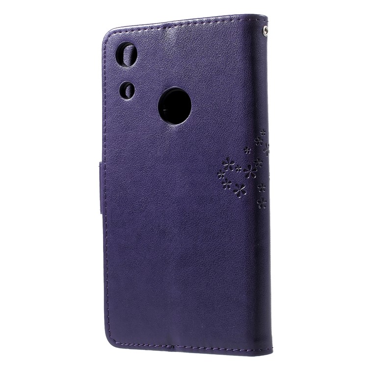 Imprint Tree Owl Wallet Stand Leather Mobile Shell for Huawei Honor 8A - Dark Purple-2