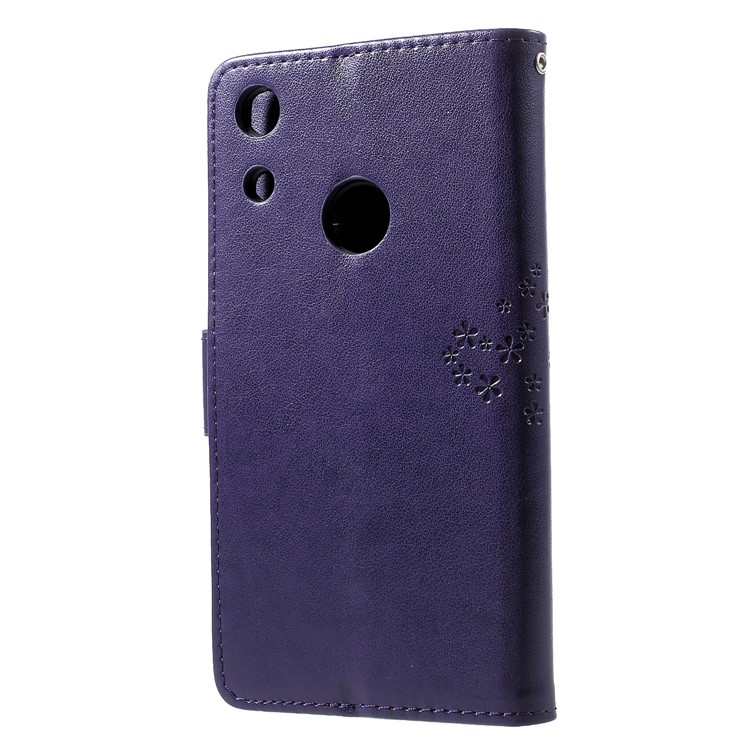 Imprint Tree Chowl Portefeuille Stand en Cuir Coque Mobile Pour Huawei Honor 8a - Violet Foncé