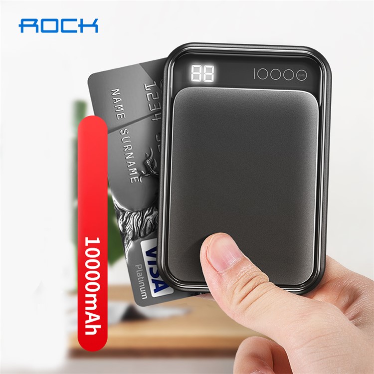 Mini Entradas Digitais Usb / Type-c Do Banco Do Poder Da Exposição 10000mah Da ROCHA P63 Mini - Preto-3
