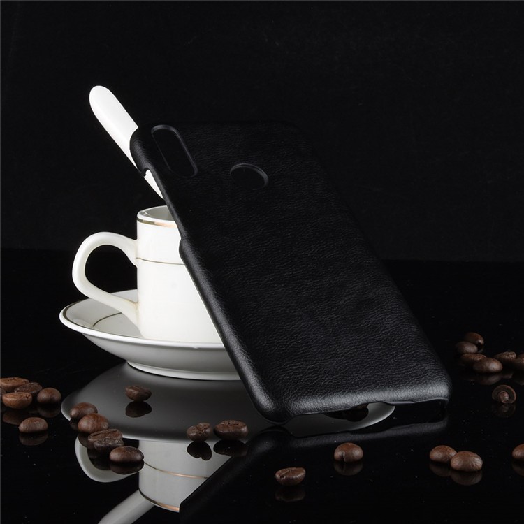 Litchi Texture PU Leather Revêtement en Cuir Couvercle Dur de Couverture Pour Huawei Y7 (2019) - le Noir