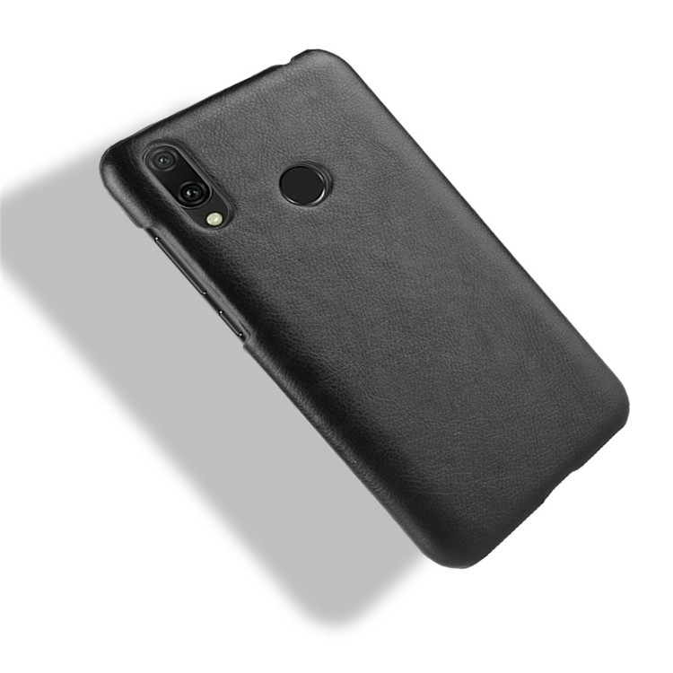 Litchi Texture PU Coper Coperchio PC PC Rivestito in Pelle Per Huawei Y7 (2019) - Nero